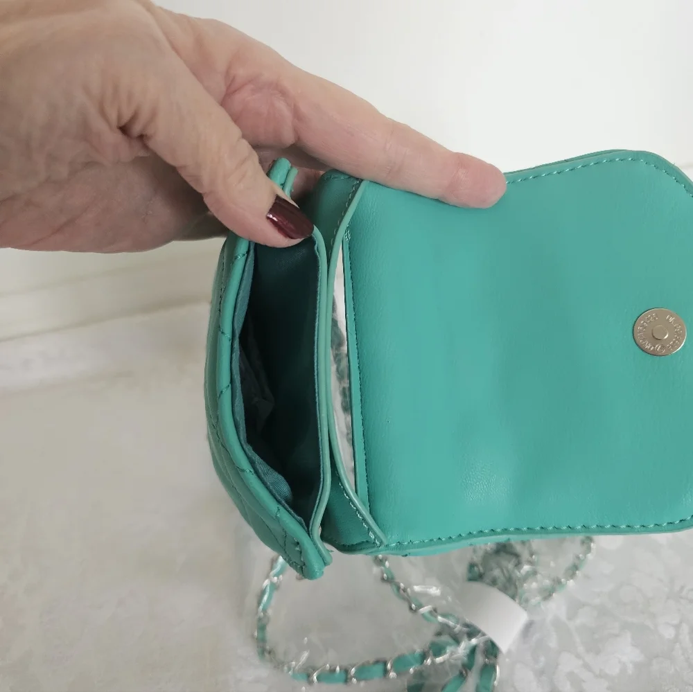 Badgley Mischka Teal Green Diamond Quilted and Studded Phone Case Crossbody